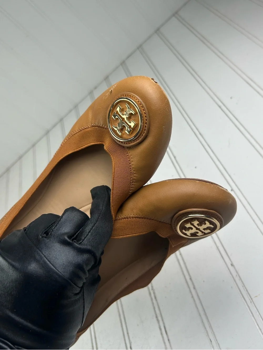 Tory Burch Royal Tan Minnie Travel Ballet Flat Women’s Size 8M $225